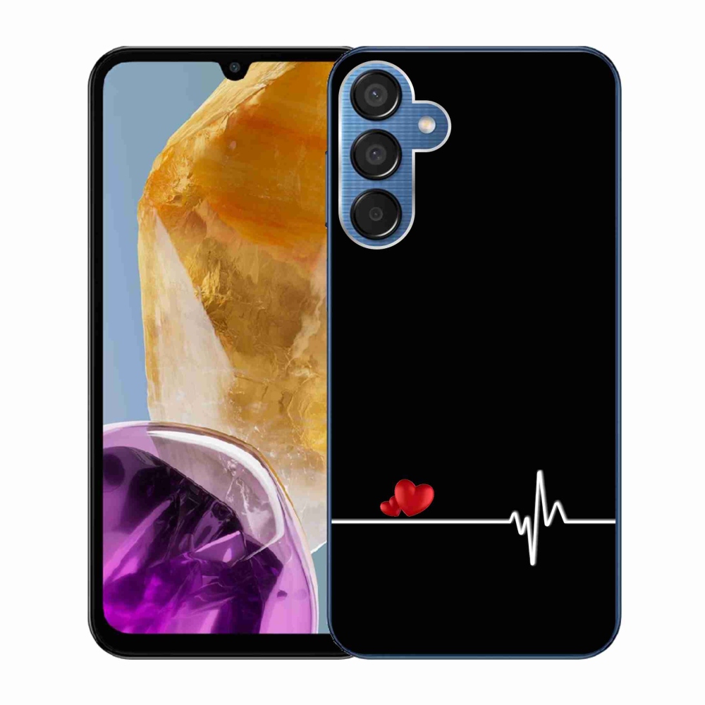 Gél borító mmCase Samsung Galaxy M15 5G - szív és szívverés fekete háttérrel
