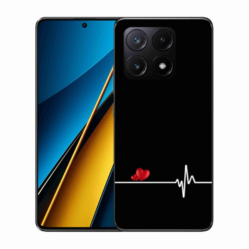 Gél borító mmCase a Xiaomi Poco X6 Pro 5G számára - szív és szívverés fekete háttérrel