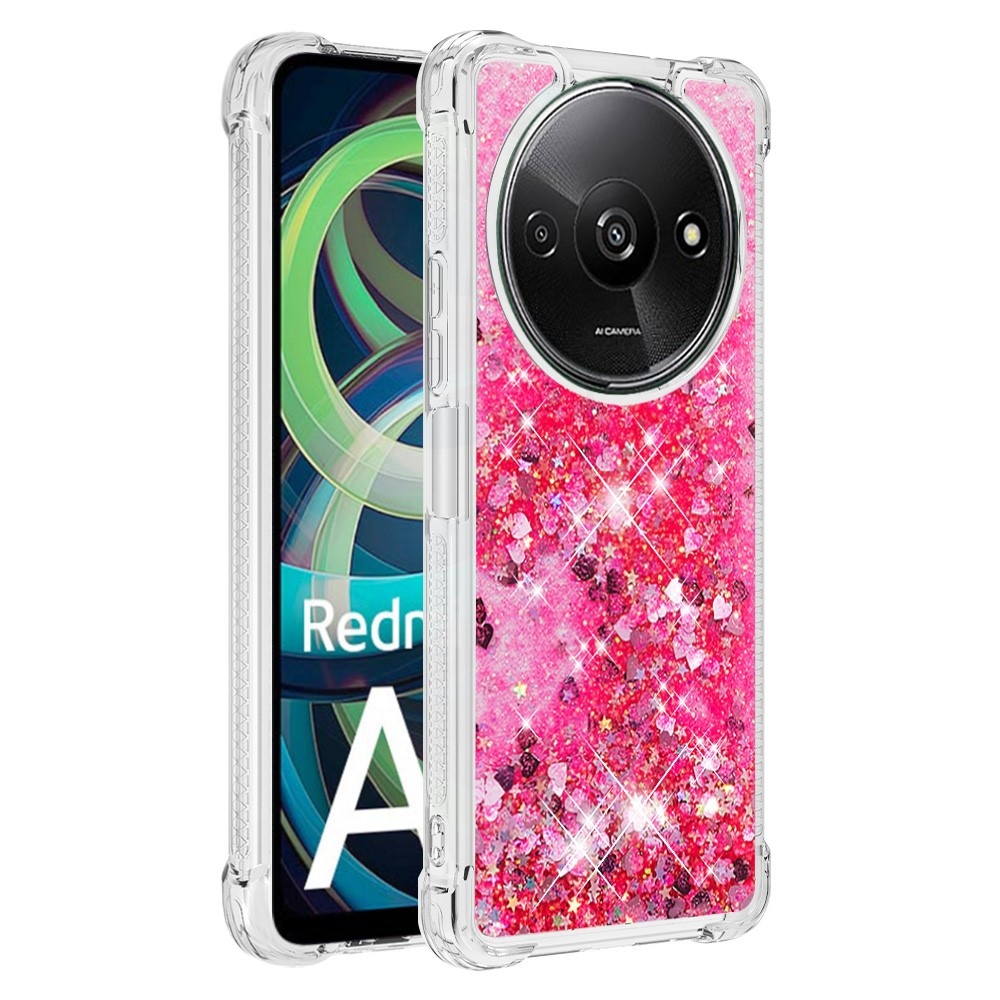 Glitter zselés homokóra tok Xiaomi Redmi A3-hoz - rózsaszín/szívek