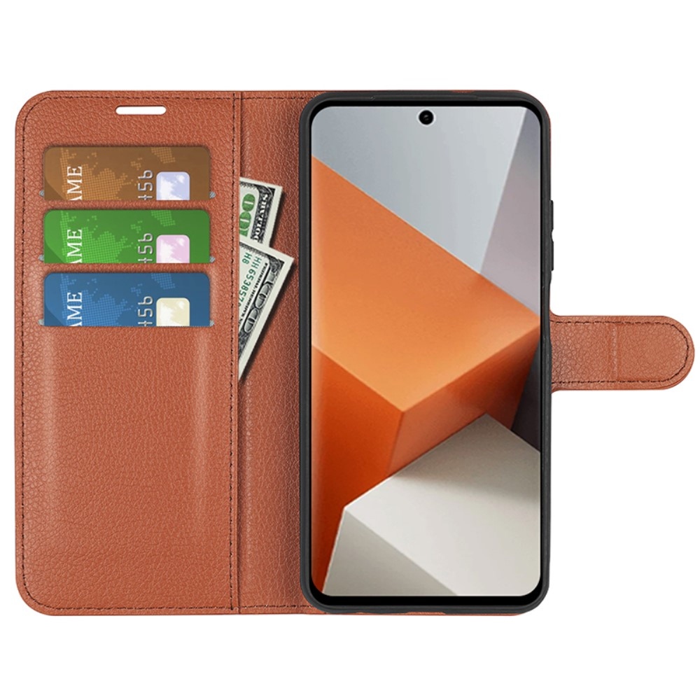 Litchi könyv tok Xiaomi Redmi Note 13 Pro+ 5G - barna színben