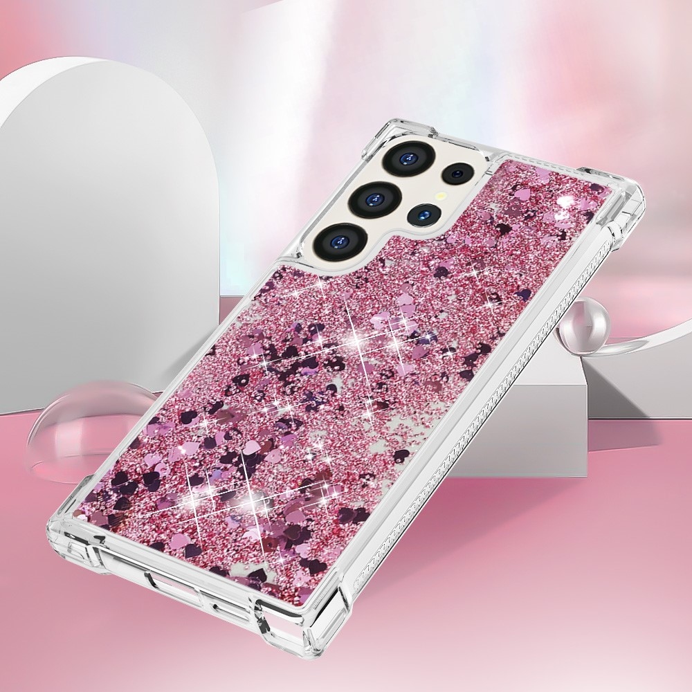 Glitter homokóra zselés tok Samsung Galaxy S24 Ultra készülékhez - rózsaarany/szívecske