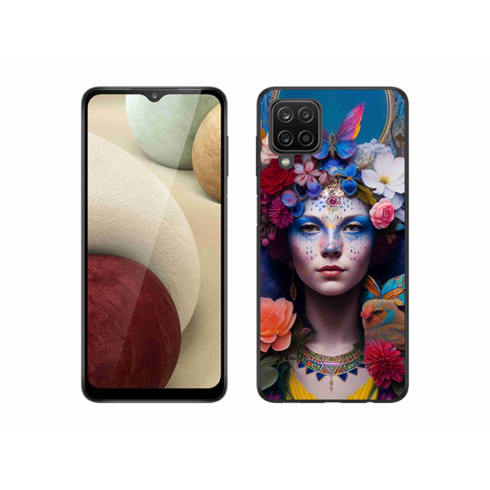 Gél borítás mmCase Samsung Galaxy A12 készülékhez - nő virágokkal