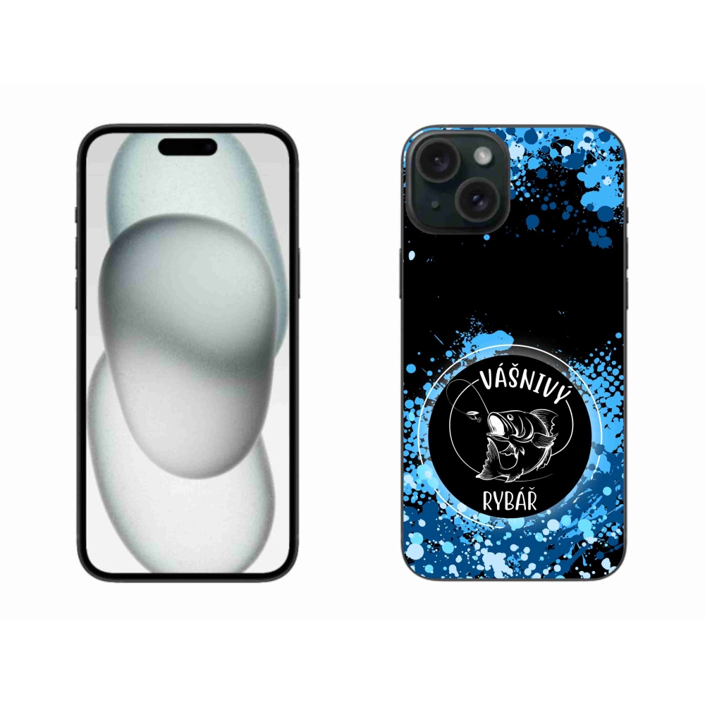 Gél borítás mmCase iPhone 15 Plus készülékhez - szenvedélyes halász fekete háttérrel