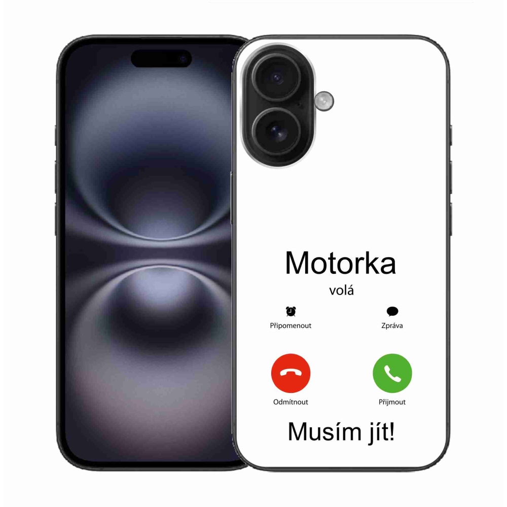 Gél borítás mmCase iPhone 16 készülékhez - motoros hívás fehér háttérrel