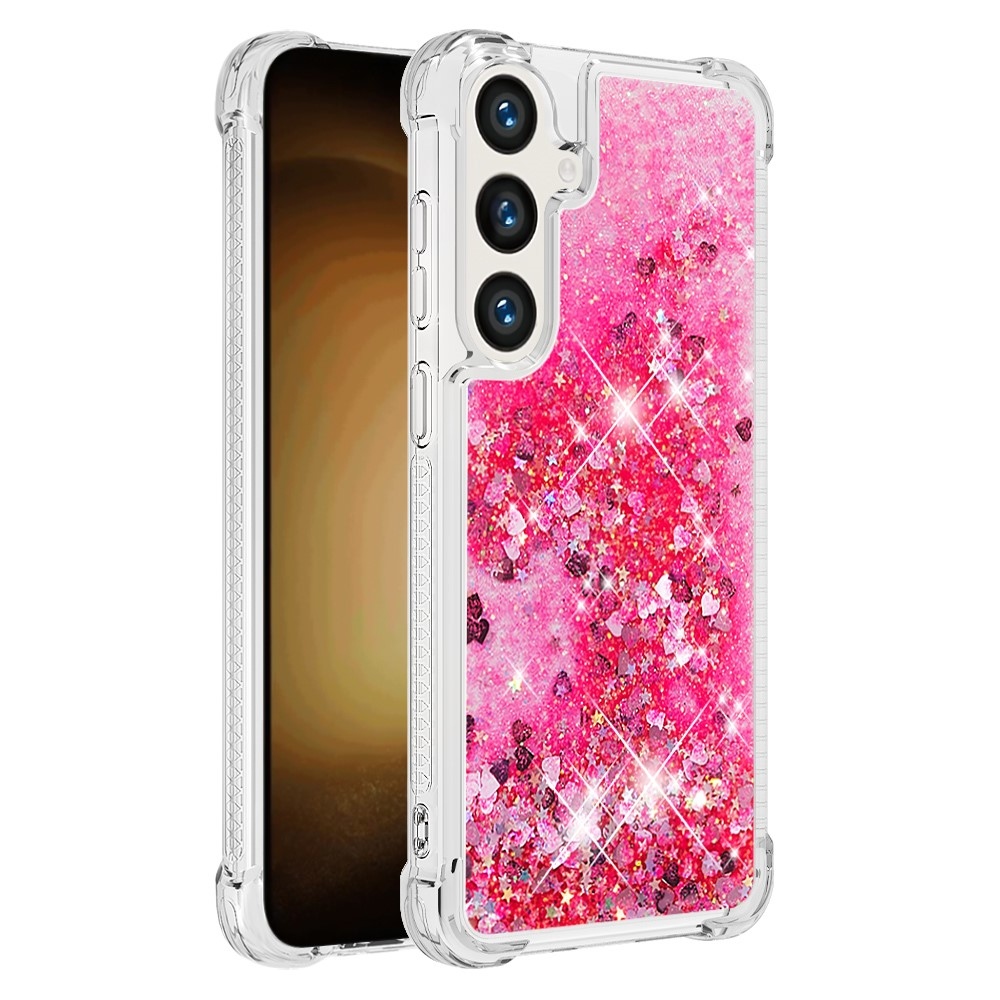 Csillogó homokóra zselés tok Samsung Galaxy S24+ - rózsaszín/szív