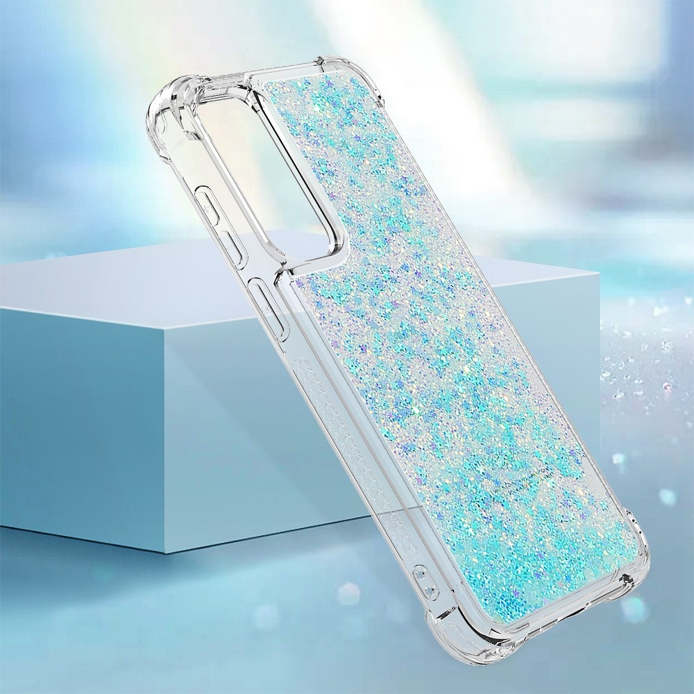 Glitter zselés homokóra tok Samsung Galaxy A35 5G - kék / csillagok