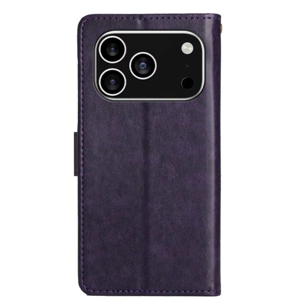 Virágok könyvtáska iPhone 17 Pro készülékhez - sötétlila