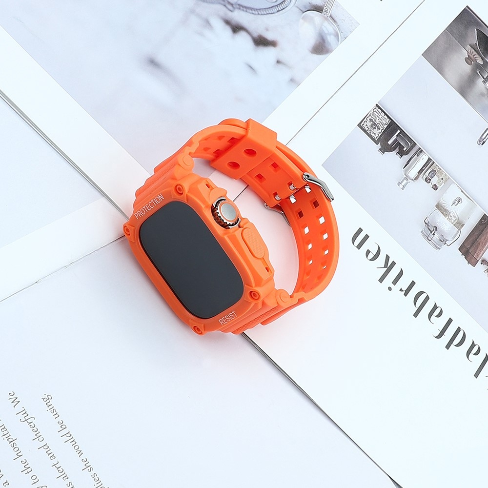 Integrált szilikon védő tok szíjjal az Apple Watch Ultra 49 mm-es órához - narancssárga színű