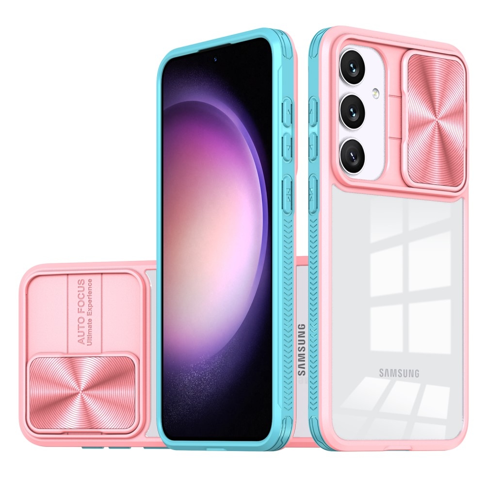 Tartós hátlapi borítás kamerafedéllel Samsung Galaxy S25+ készülékhez - rózsaszín/kék-zöld
