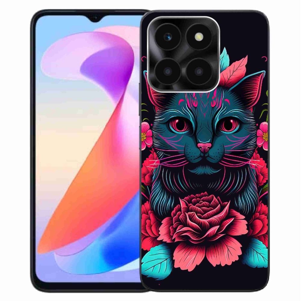 Zselés borító mmCase a Honor X6a számára - virágok és macska