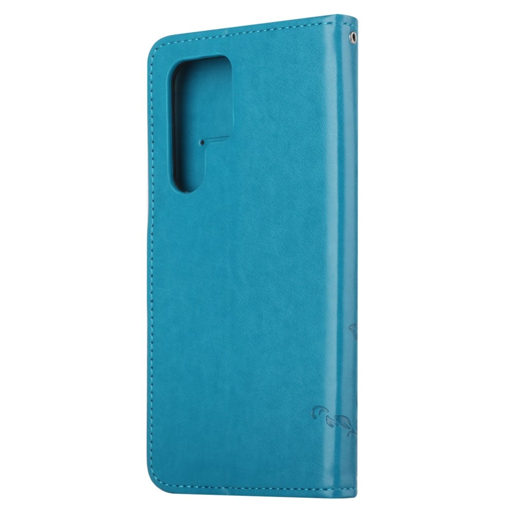 Virágos könyv tok Samsung Galaxy S24 Ultra készülékhez - kék