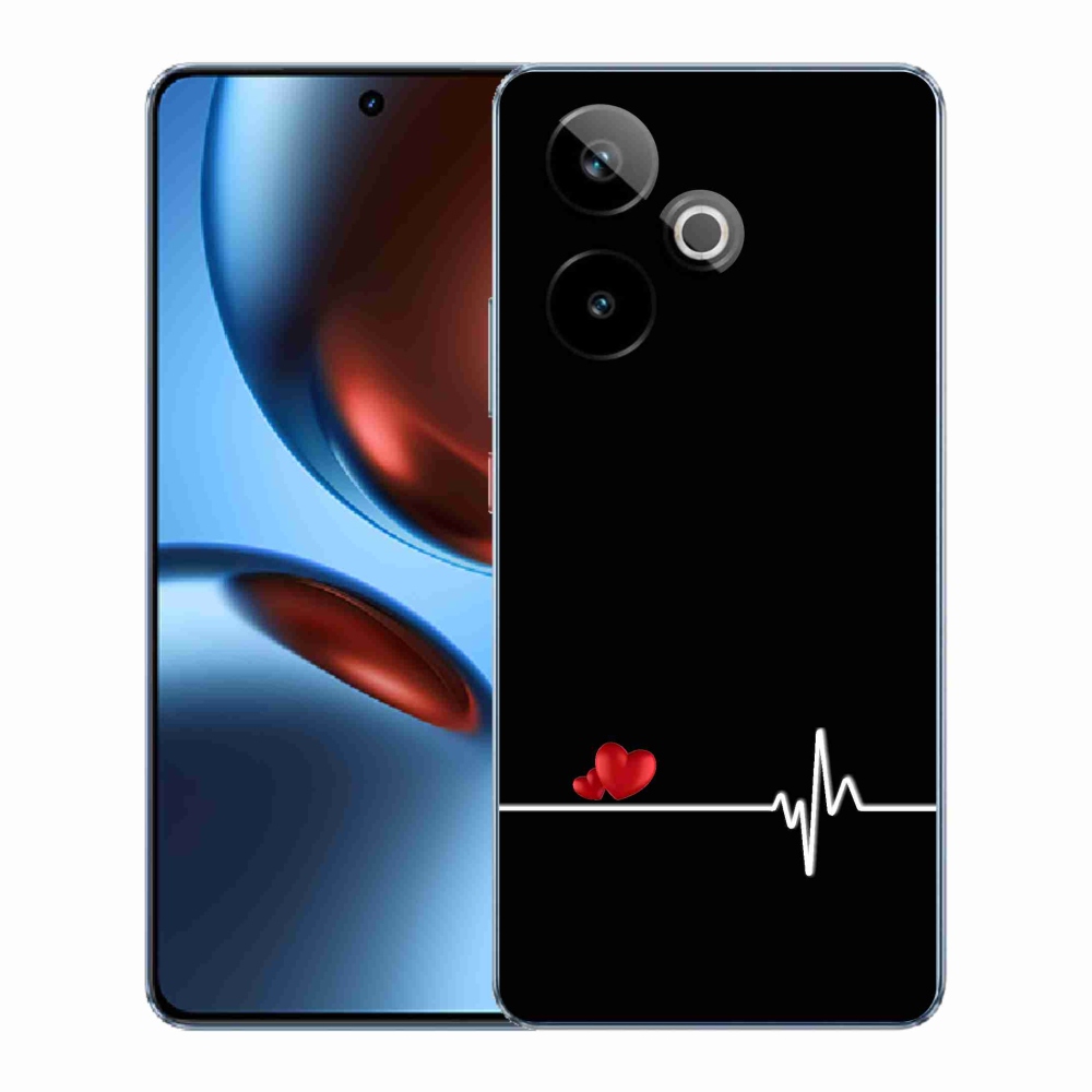 Rugalmas zselés tok mmCase a Realme GT 7 5G/GT 7T 5G képével - szív és szívverés fekete háttérrel