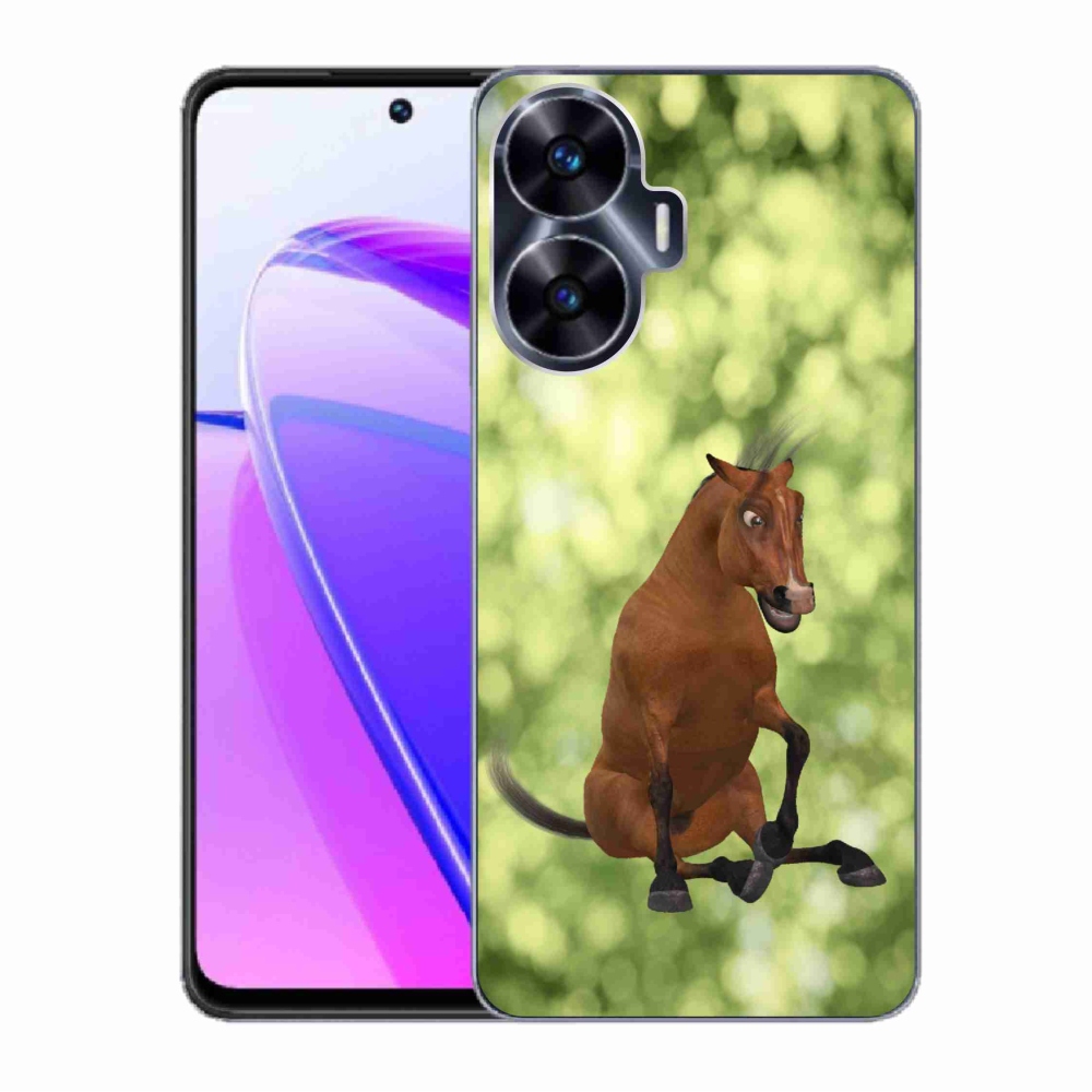 Zselés borító mmCase a Realme C55 készülékhez - barna rajzfilm ló 1