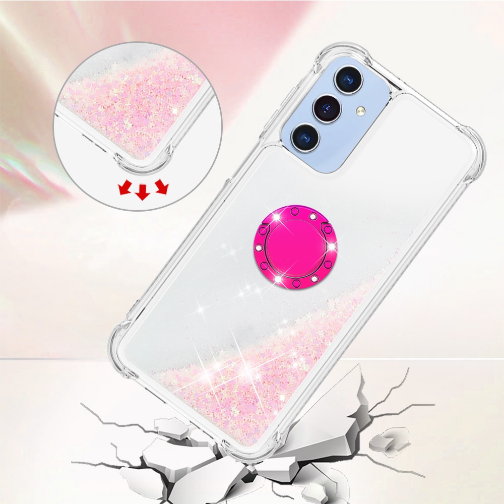 Glitt homokóra zselés tok ujjgyűrűvel Samsung Galaxy A17 4G/5G-hez - rózsaszín/csillagok