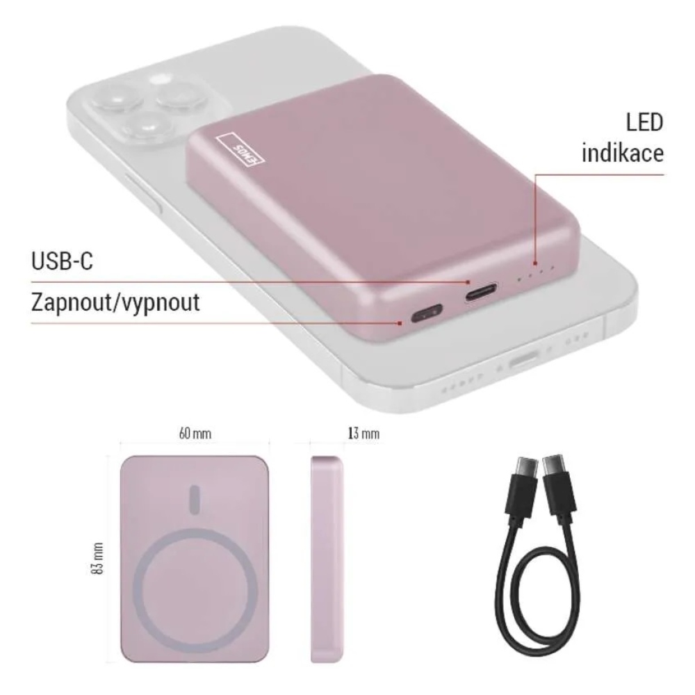 Powerbank EMOS WI 522, 5000 mAh, 20 W+Vezeték nélküli - lazac