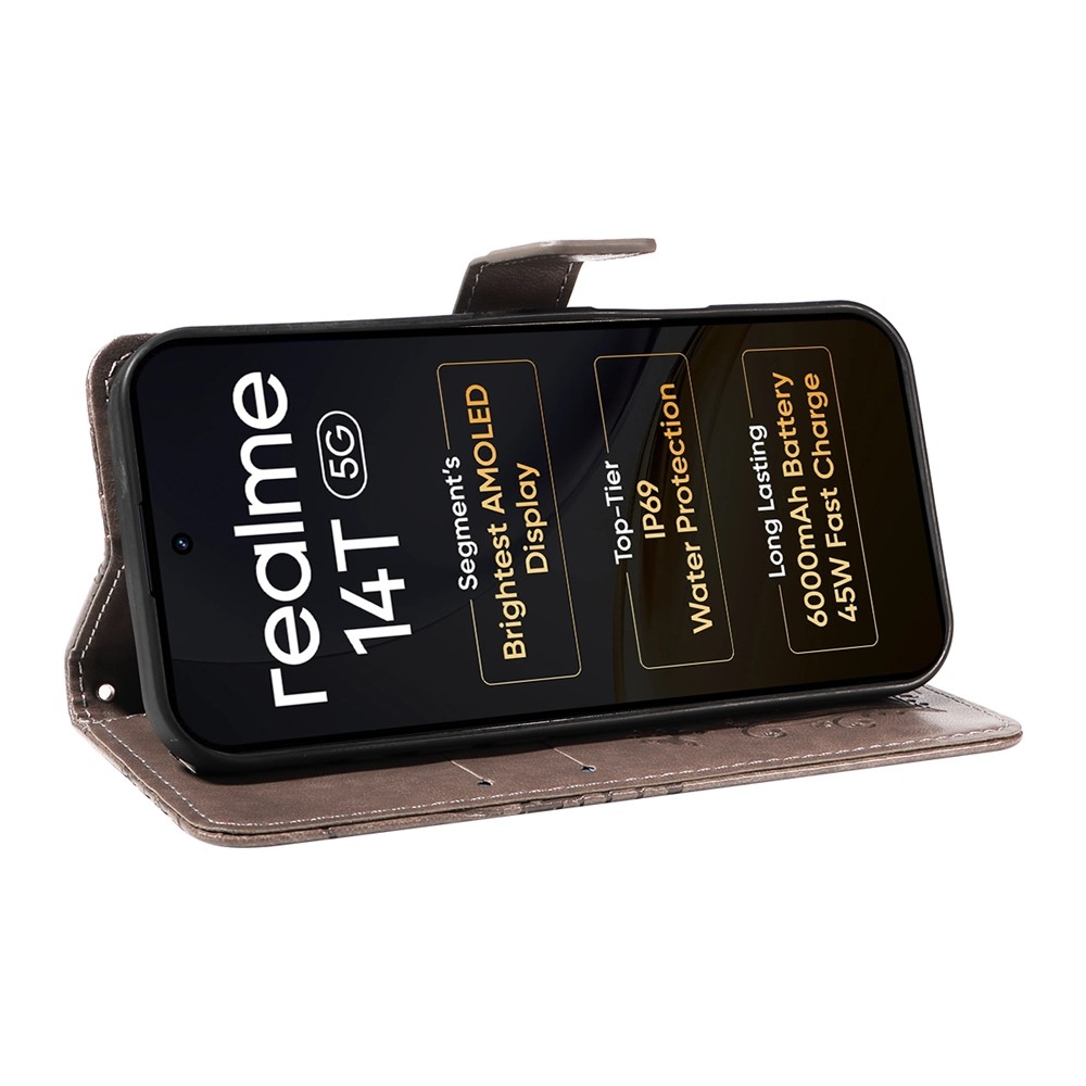 Nagy pillangó könyvtáska a Realme 14 5G/14T 5G számára - szürke