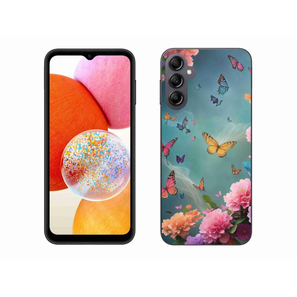 Gél borítás mmCase Samsung Galaxy A14 4G/5G - színes virágok és pillangók