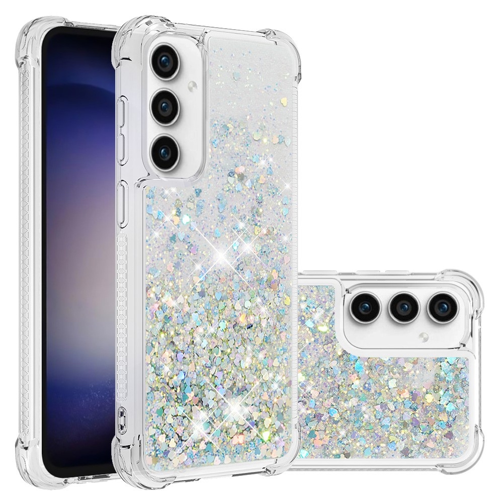 Glitter zselés homokóra tok Samsung Galaxy S23 FE készülékhez - ezüst/szív