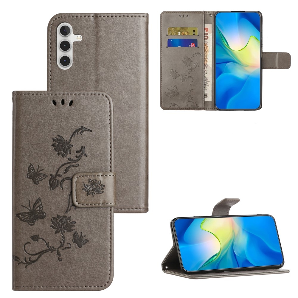 Virágos könyvtáska Samsung Galaxy A35 5G - szürke