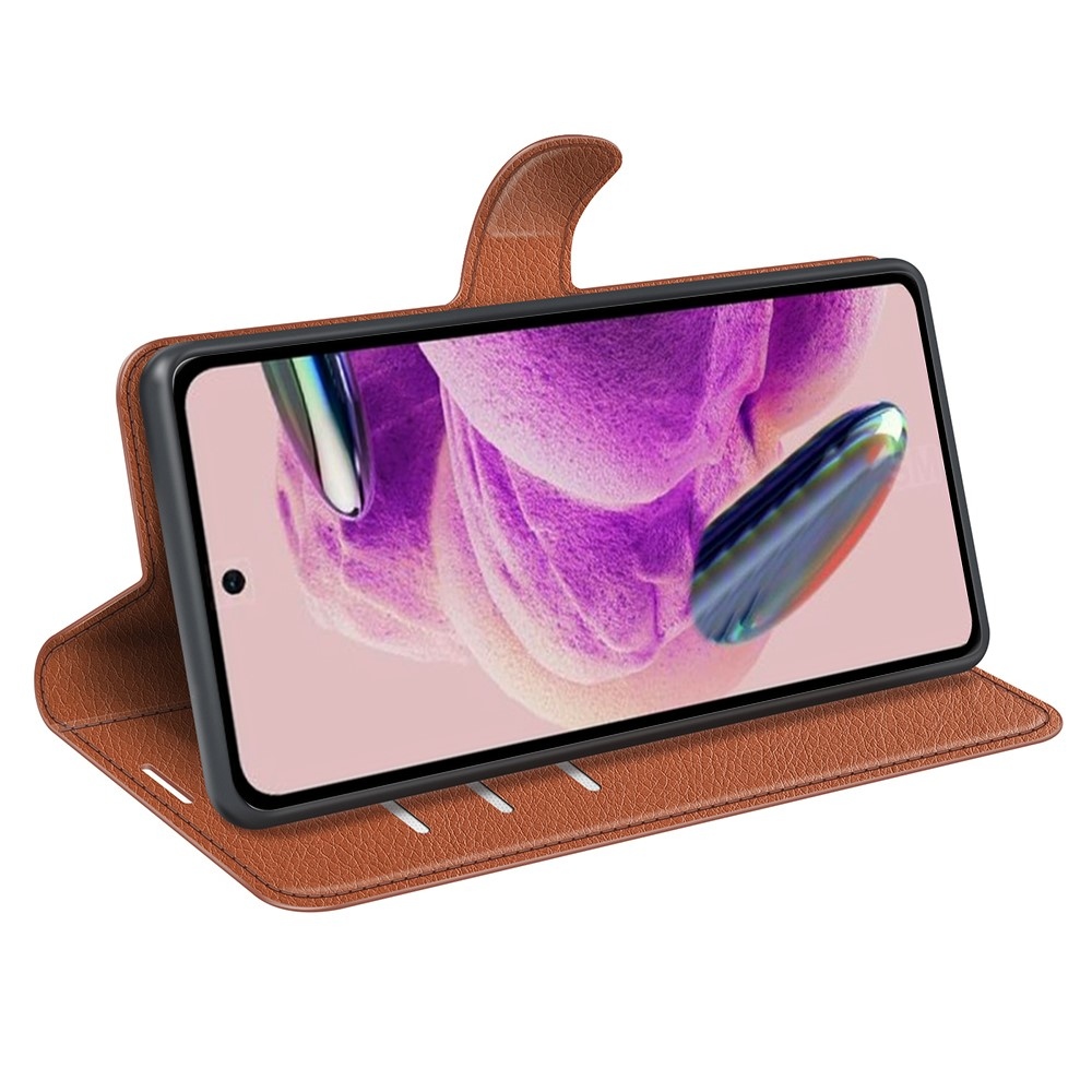 Litchi könyv tok Xiaomi Redmi Note 12S-hez - barna