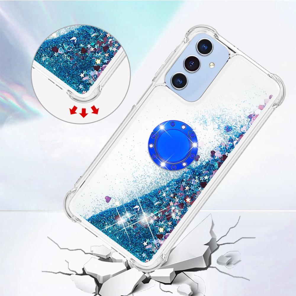 Glitt homokóra zselés tok ujjgyűrűvel Samsung Galaxy A17 5G-hez - kék/szív
