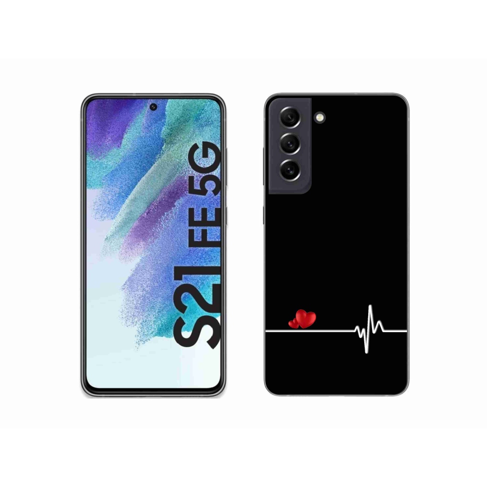 Gél borítás mmCase Samsung Galaxy S21 FE 5G - szív és szívverés fekete háttérrel