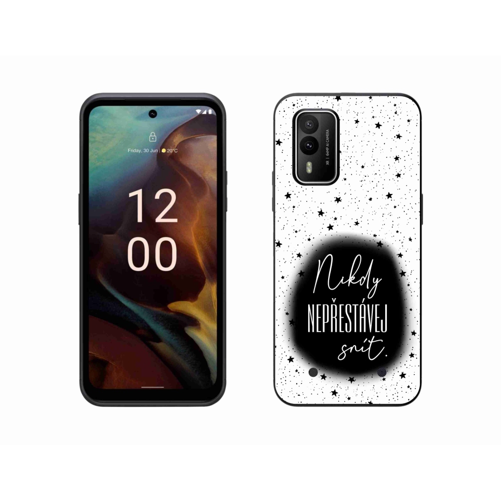 Zselés borítás mmCase a Nokia XR21 készülékhez - idézet 1 fekete és fehér háttérrel