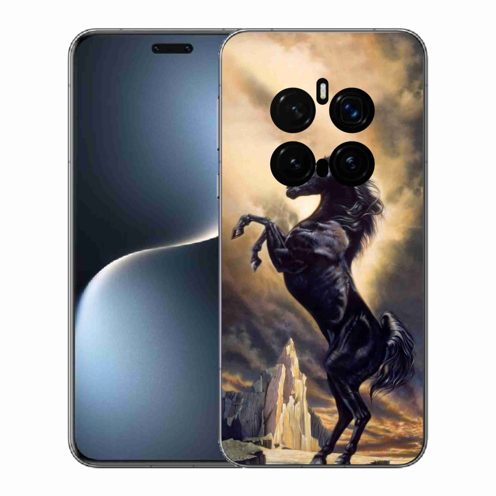 Zselés borítás mmCase a Honor Magic 7 Pro 5G számára - fekete rajzfilm ló