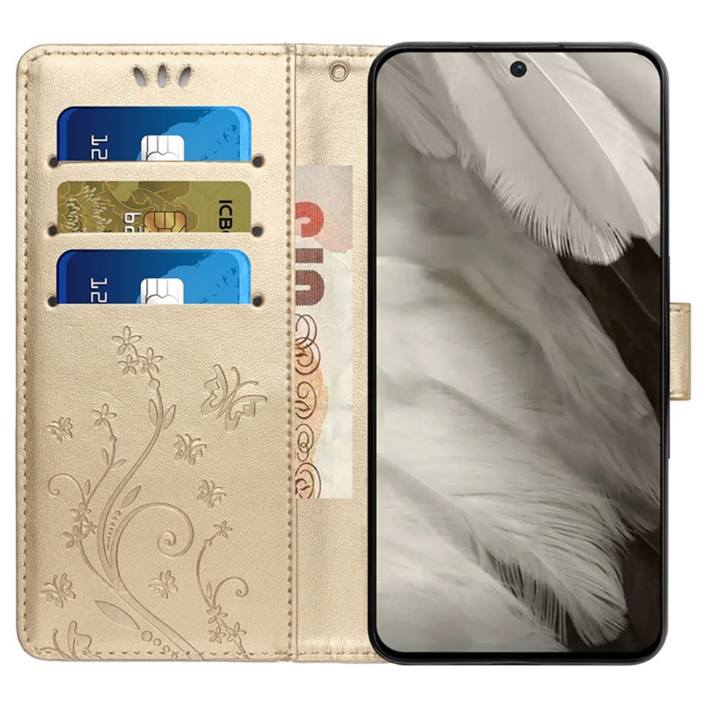 Virágos könyvtáska Google Pixel 9/9 Pro készülékhez - arany színben