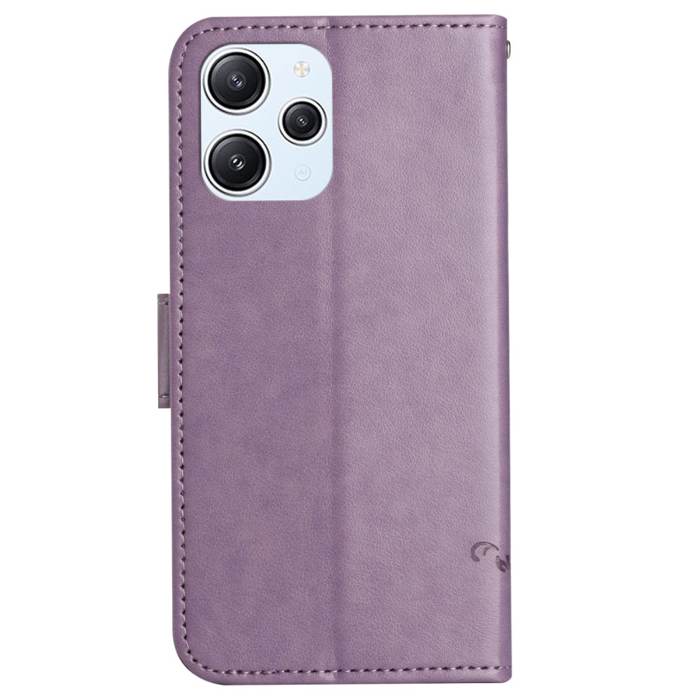 Virágos könyv tok Xiaomi Redmi 12 4G/5G-hez - világos lila