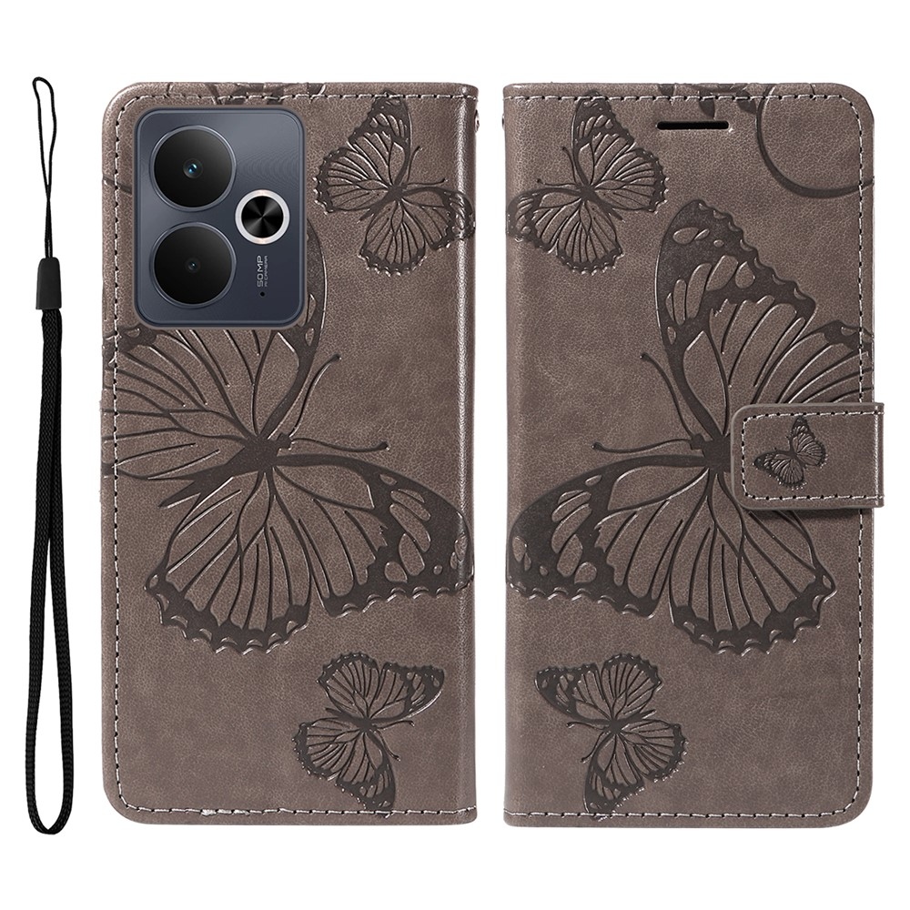 Nagy pillangó könyvtáska a Realme 14 5G/14T 5G számára - szürke