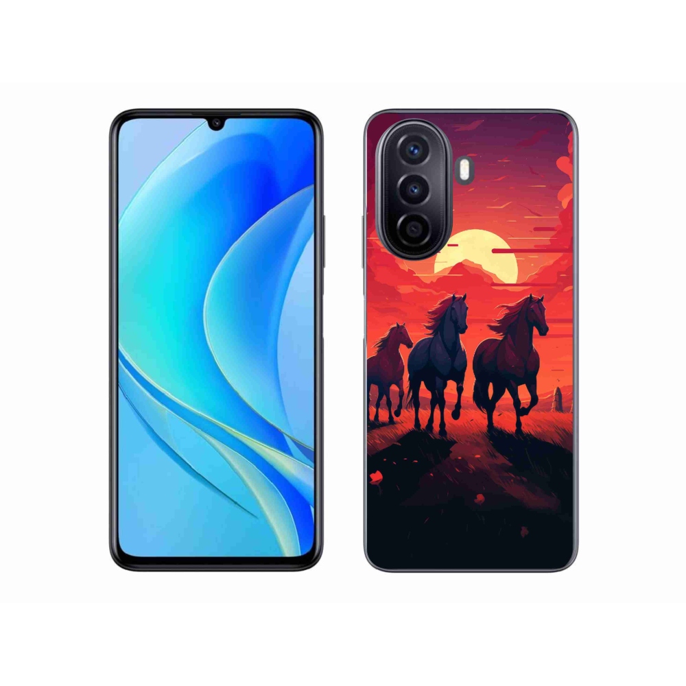 Gél borítás mmCase a Huawei Nova Y70-en - lovak és naplemente