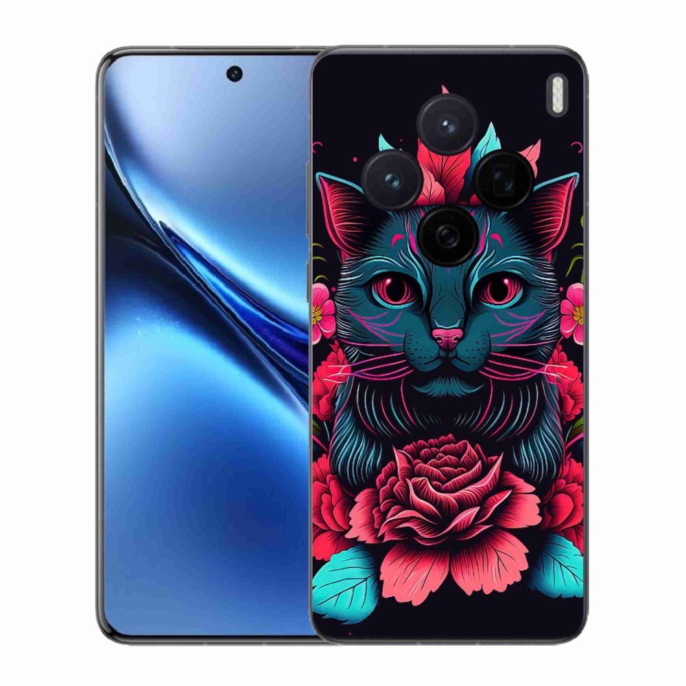 Zselés borítás mmCase a Vivo X200 5G-hez - virágok és macska