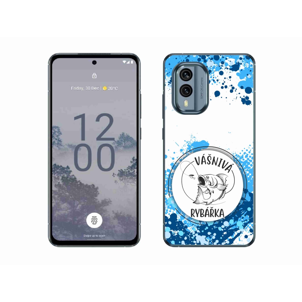 Zselés borító mmCase a Nokia X30 5G készülékhez - szenvedélyes halásznő fehér háttérrel