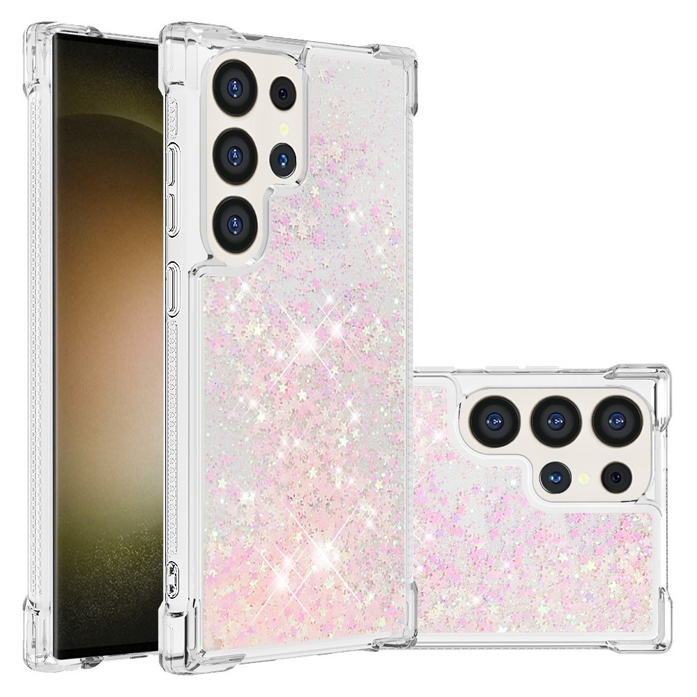 Glitter homokóra zselés tok Samsung Galaxy S24 Ultra - rózsaszín/csillagok