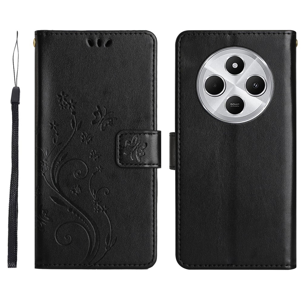 Virágok könyv tok Xiaomi Redmi 14C/Poco C75-hez - fekete
