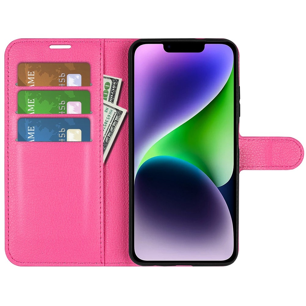 Litchi könyv tok iPhone 15 Plus készülékhez - rózsaszínű