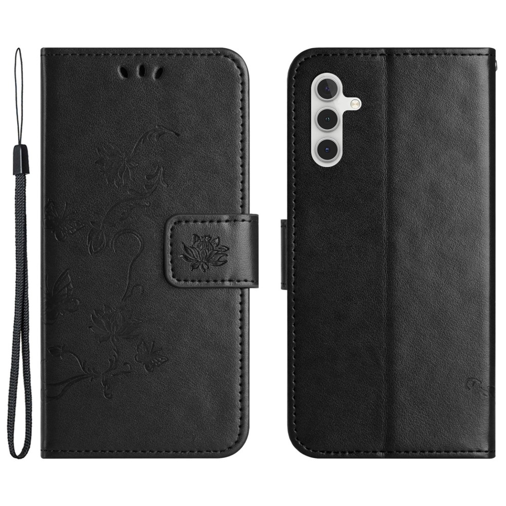 Virágos könyvtáska Samsung Galaxy A35 5G - fekete