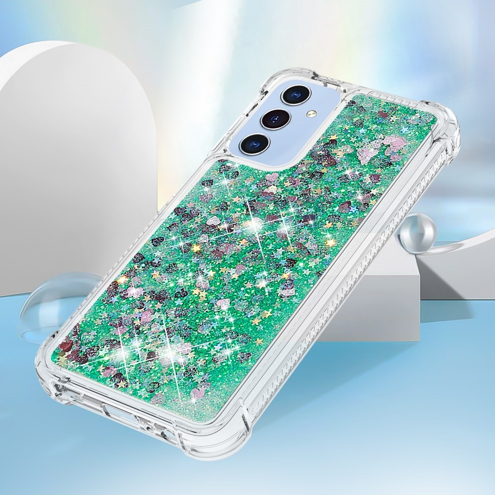Glitter homokóra zselés tok Samsung Galaxy A26 5G - zöld/szívek