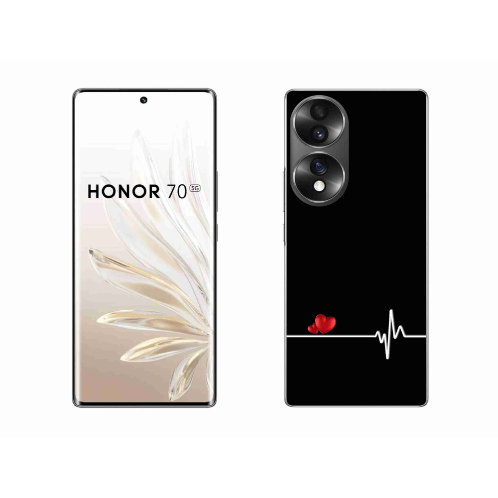 Zselés borító mmCase a Honor 70 készülékhez - szív és szívverés fekete háttérrel