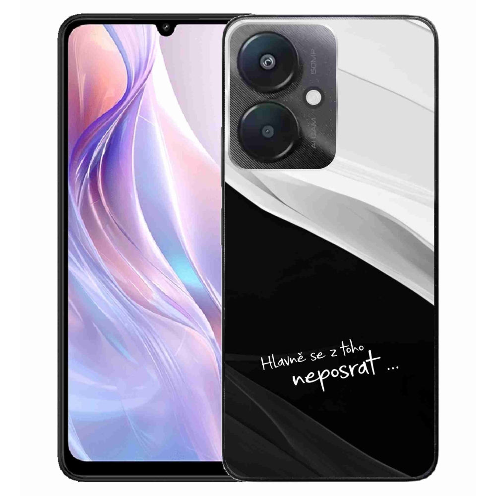 Gél borító mmCase a Xiaomi Redmi 13C 5G számára - vicces szöveg 13 fekete és fehér háttérrel