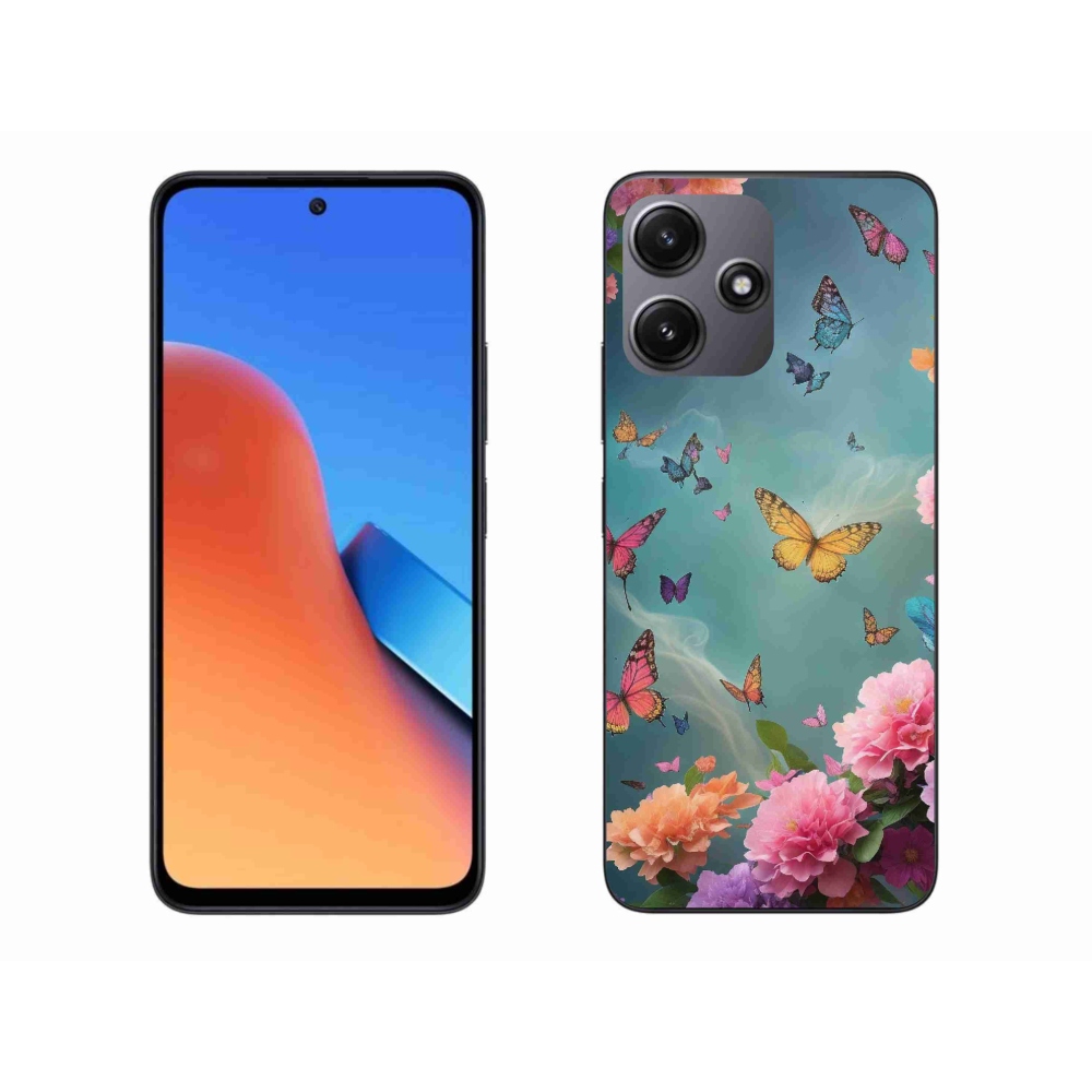 Gél borító mmCase a Xiaomi Redmi 12 5G számára - színes virágok és pillangók