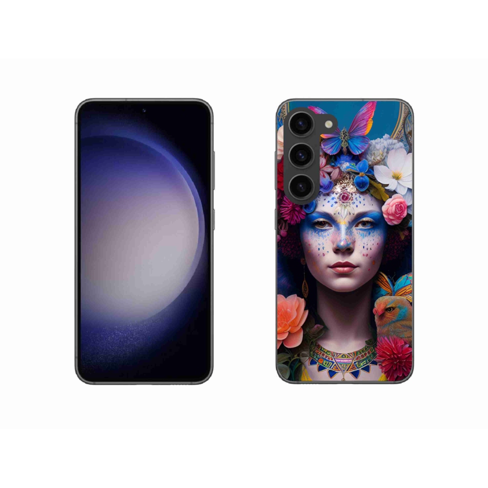 Gél borítás mmCase Samsung Galaxy S23 5G - nő virágokkal