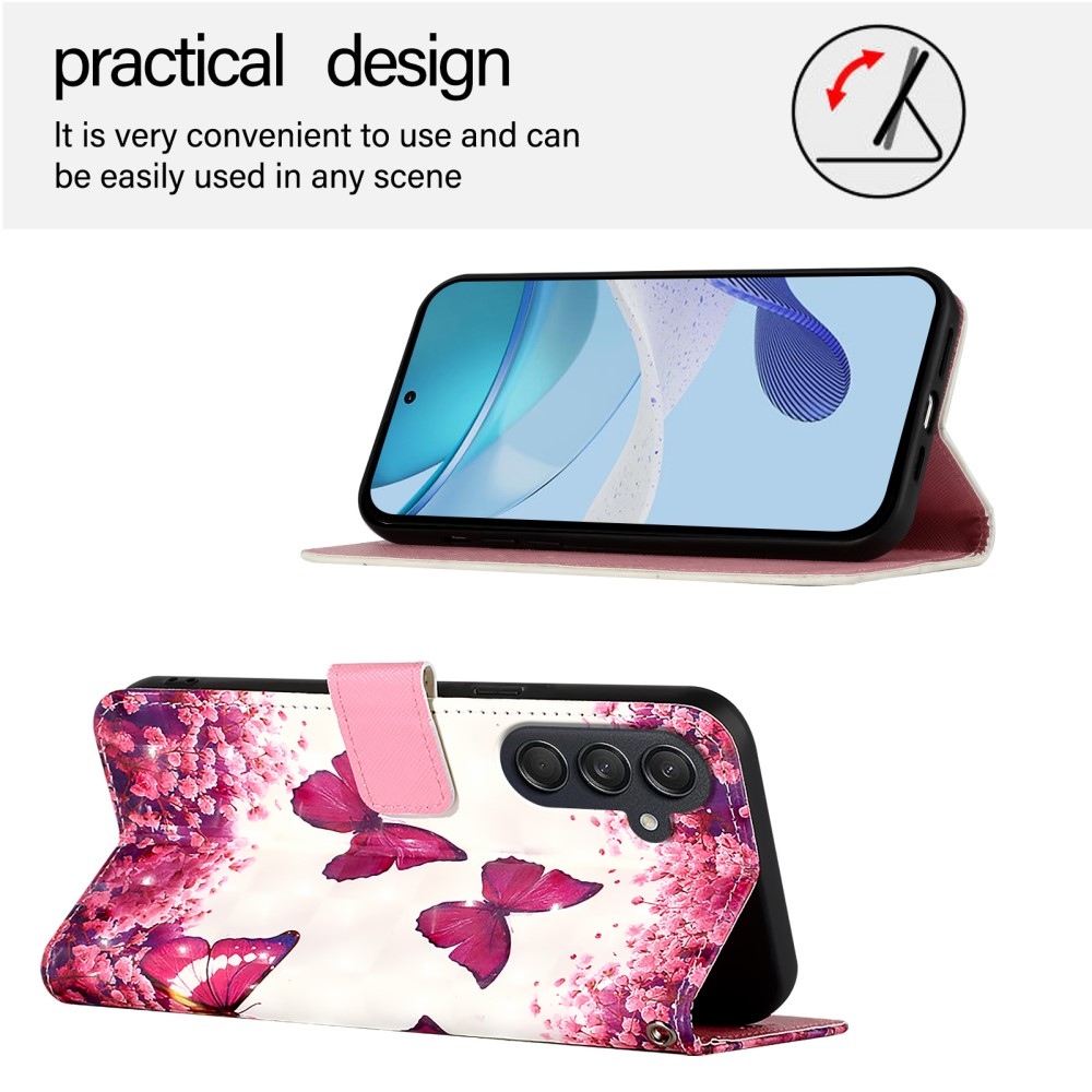 Patte könyv tok Samsung Galaxy M55 5G - rózsaszín pillangókhoz