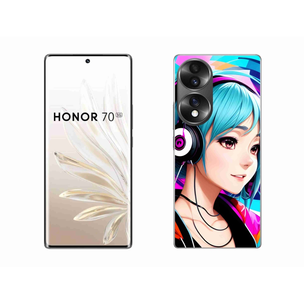 Gél borító mmCase a Honor 70-hez - lány fejhallgatóval