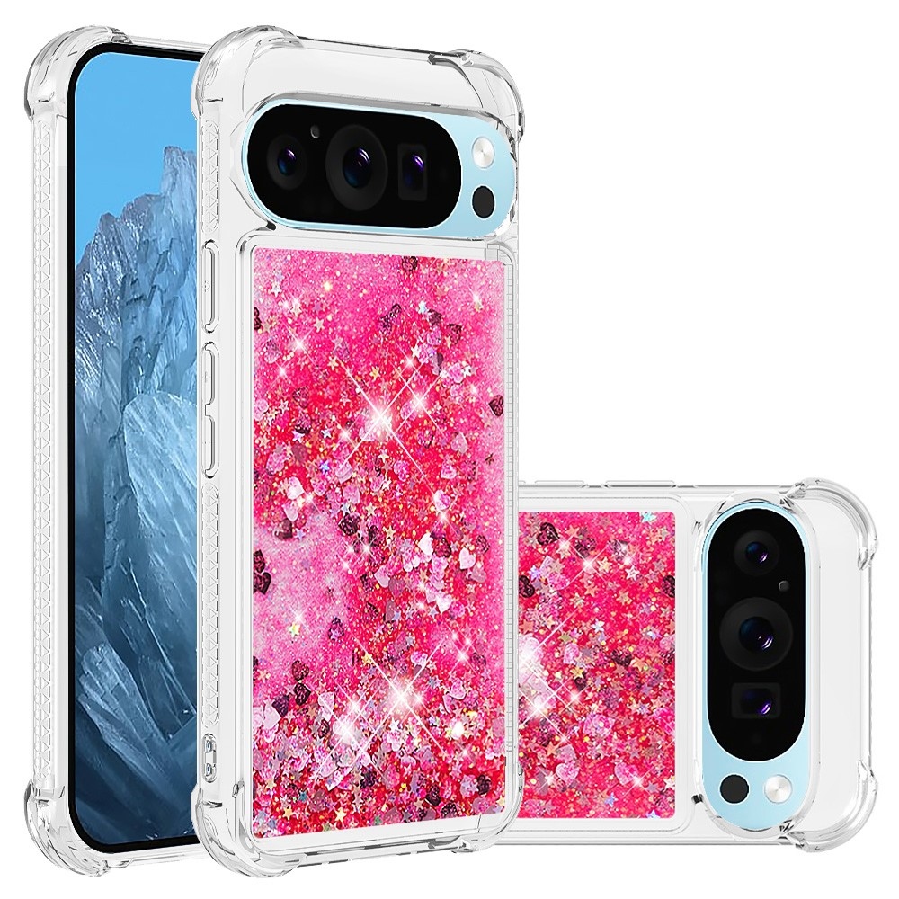 Csillogó homokóra zselés tok Google Pixel 10 Pro/Pixel 10 - rózsaszín/szívek