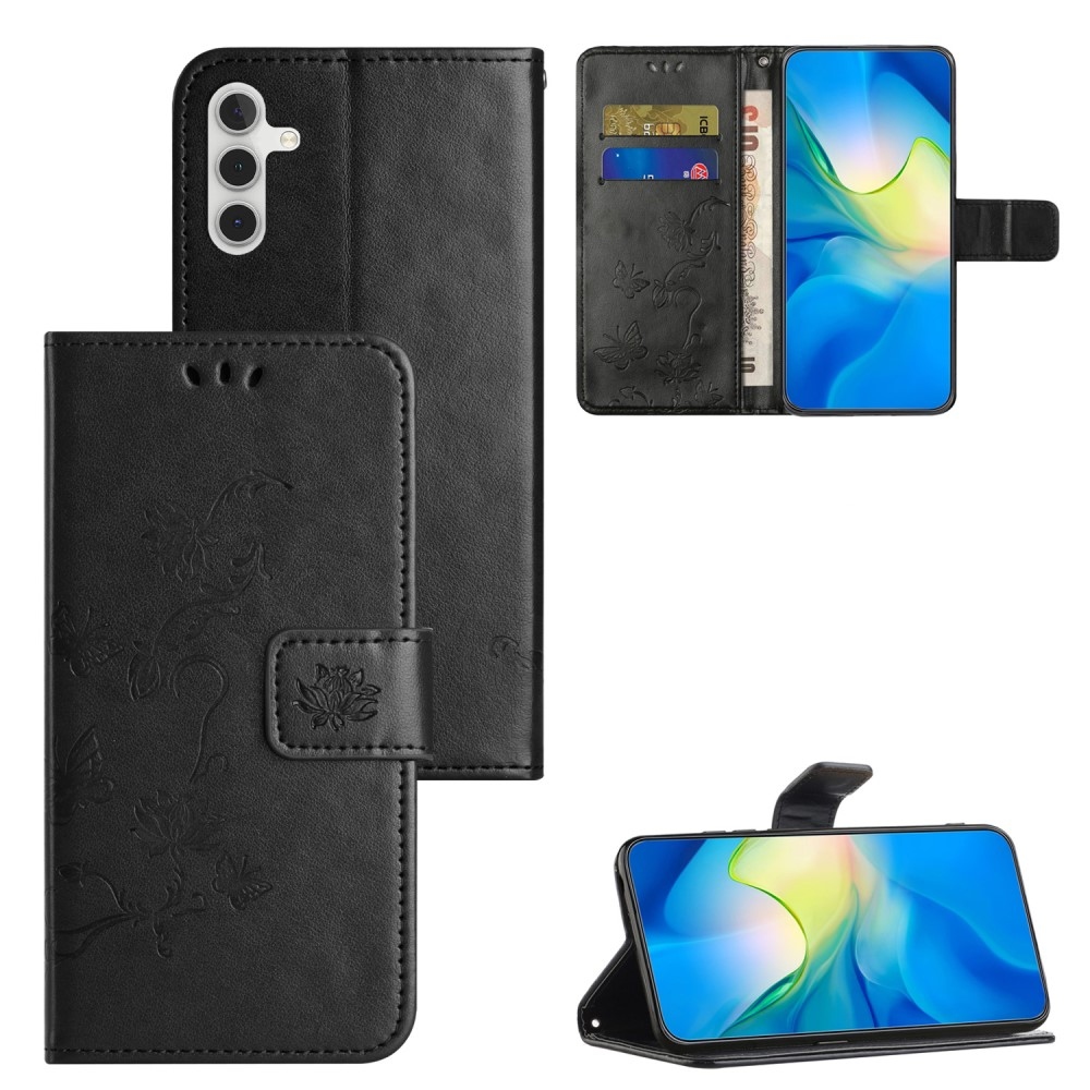 Virágos könyvtáska Samsung Galaxy A35 5G - fekete