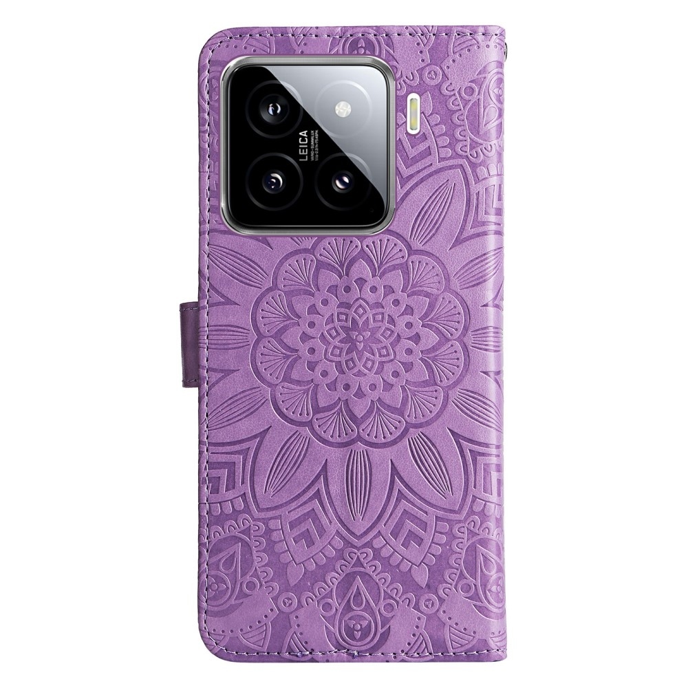 Napraforgó könyv tok a Xiaomi 15-öshöz - lila
