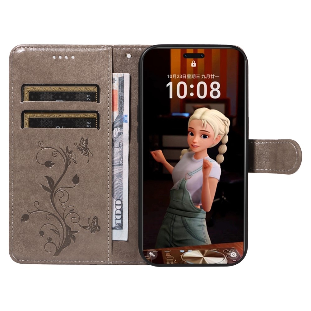 Virágos könyv tok a Honor Magic 7 Pro 5G készülékhez - szürke