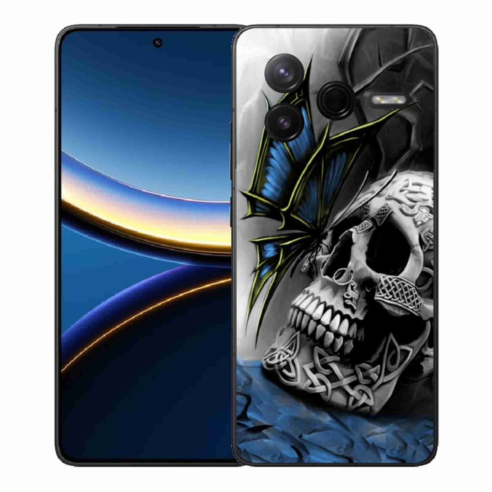 Gél borítás mmCase a Xiaomi Poco F7 Pro számára - pillangó és koponya